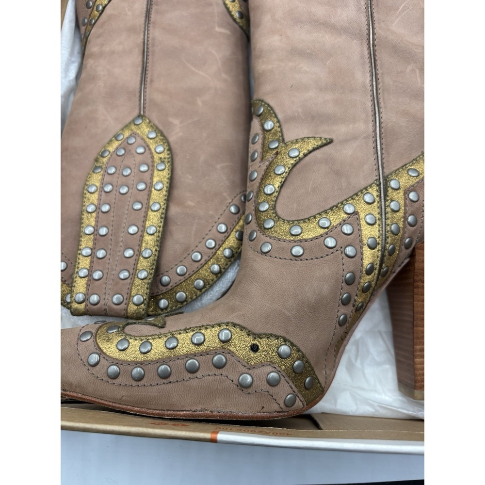 G Series Cole Haan Studded Pointed Toe Western Boots Brown Gold Glendo Boot 6.5B - Picture 4 of 14